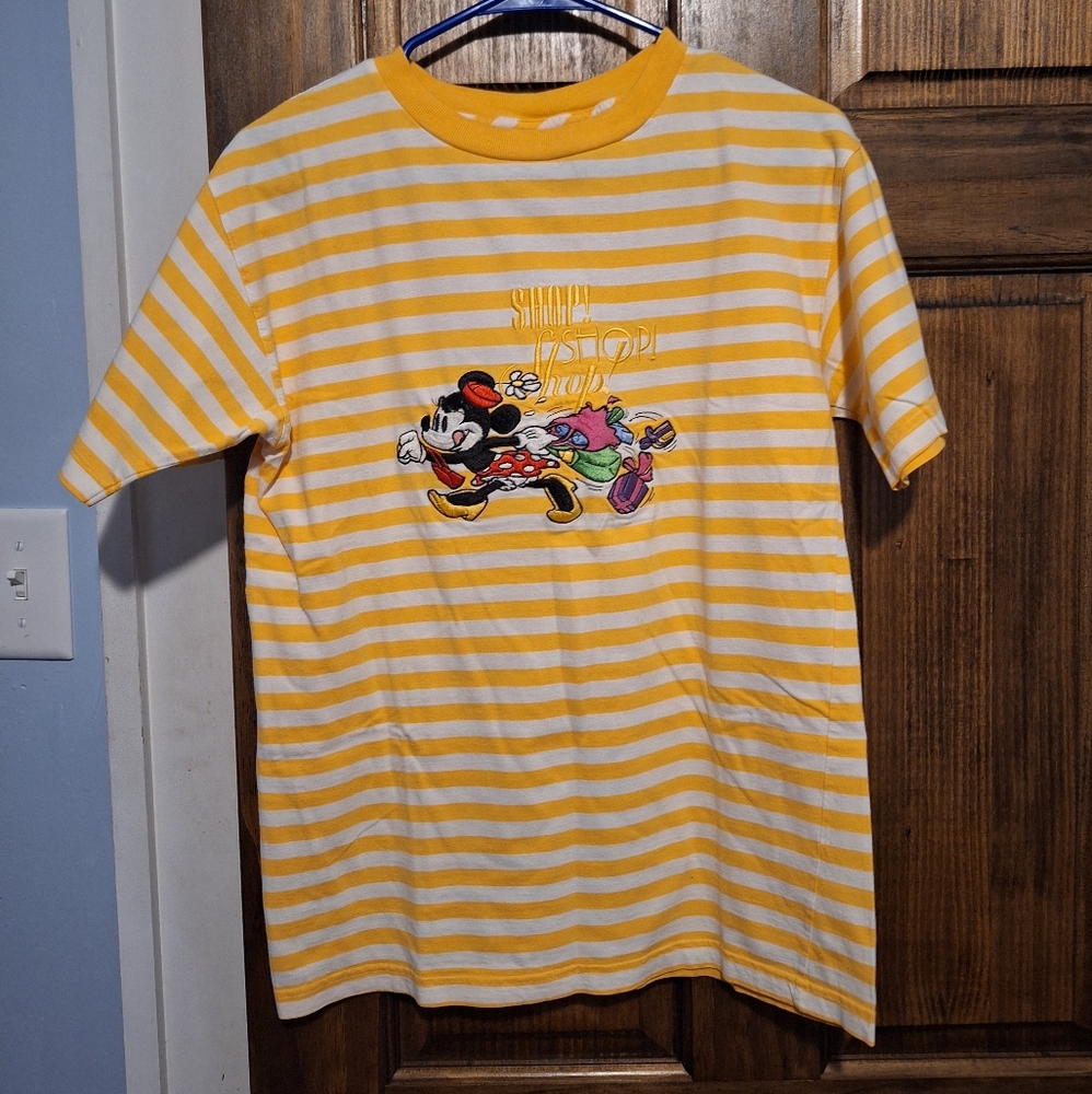 Vintage Disney Yellow and White Striped Minnie Mouse Tee Womens Size Small
